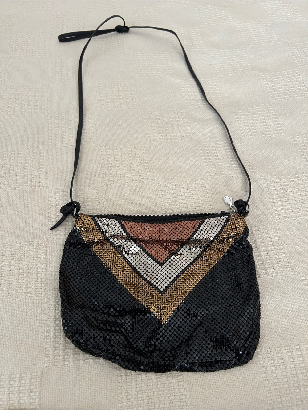 Whiting and Davis vintage chain Sequin Crossbody Bag with Metallic Chevron